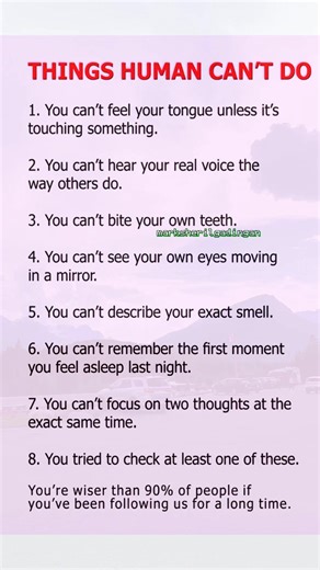 Things human can't do #DidYouKnow #knowledgeispower #fblifestyle #thingsyoudidntknow #nowyouknow | Mark Sheril G. Gadingan