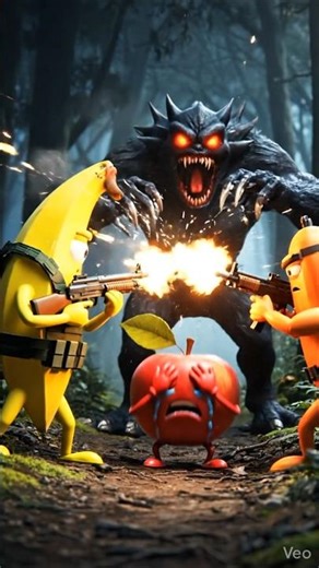 The monster is fighting with the fruits.#shorts #trendingshorts #monster #fruit #gun