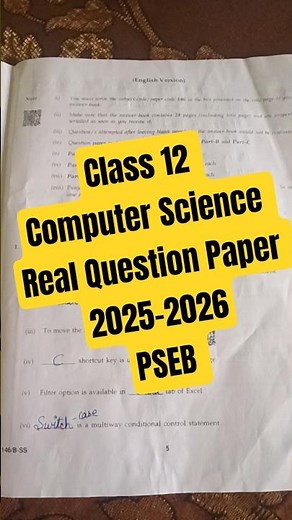 Class 12 Computer Science Board Paper Question 2026 | Must Watch! #shorts #pseb #short #shortsfeed