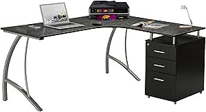 L Shaped Computer Desk with File Cabinet, Corner Desk with Drawer and Storage can be Configurable as Left/Right-Handed, Espresso Brown