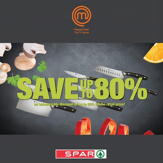 SHOP, COLLECT and SAVE with SPAR and MasterChef Knives till 31 January 2022! Head into your favourite SPAR store and simply follow the steps below; 1. Get a Collector Card for FREE in-store. 2. Spend R100 to receive 1 SPAR Sticker. 3. Collect 15 SPAR stickers to complete your Collector Card. Your completed collector card lets you SAVE UP TO 80% on ANY of the MasterChef Knives. Don't miss out on your chance to own these world-class knives 🔪 Not available in Western Cape, Eastern Cape, KwaZulu-Na