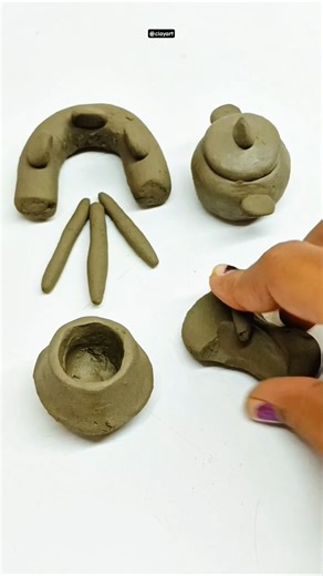 diy mini clay kitchen set, #miniature #art #kitchenset #clay #creativeclayideas #claypot #blackclay