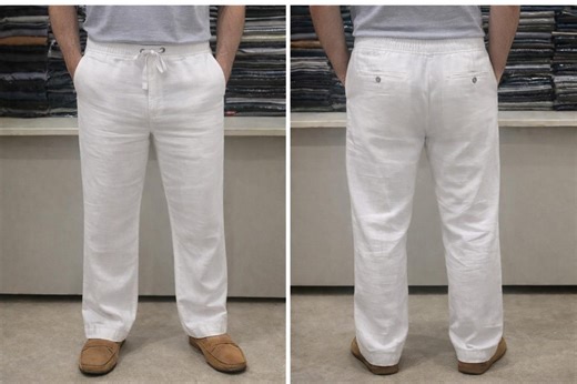 Men's Pure Linen Pants – Elastic Waist Drawstring Trousers, Summer Beach Casual Wear - Etsy