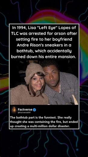 In 1994, Lisa Left Eye Lopes of TLC was arrested for arson after setting fire to her boyfriend Andre