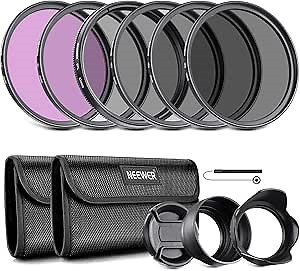 NEEWER 43mm ND Lens Filter Kit: UV, CPL, FLD, ND2, ND4, ND8, Lens Hood and Lens Cap Compatible with Canon Nikon Sony Panasonic DSLR Cameras with 43mm Lens