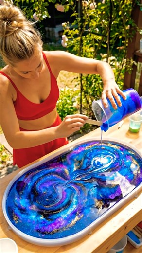 Most Satisfying Glow-in-the-Dark Galaxy Table ✨ Epoxy Magic #resinart #epoxyresin #oddlysatisfying