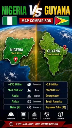 Nigeria 🇳🇬 vs Guyana 🇬🇾 | Map Comparison | Country Size & Geography