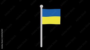 Loop animation of the Ukrainian flag waving on a flagpole. With a transparent background Stock Video