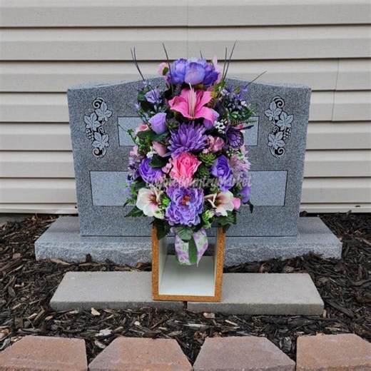 Lavender Pink Cemetery Vase Styrofoam Insert-side Grave Vase-vase Flowers-attached Grave Vase-memorial Vase Flowers-headstone Vase - Etsy