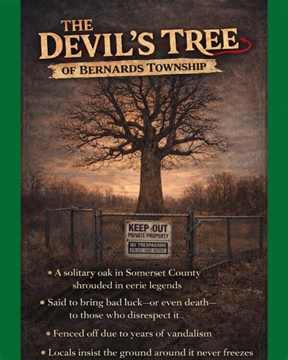 Oddcast Oddfact The Devil’s Tree in Bernards Township is a lone oak standing in a field in Somerset County, long surrounded by eerie folklore. Stories say misfortune — even death — can follow anyone who damages or mocks the tree. Over the years it has been vandalized, prompting officials to place a fence around it. Some residents also insist that, no matter how harsh the winter, the soil beneath the tree never freezes. www.jerseyoddcast.com https://linktr.ee/jerseyoddcast YouTube: https://www.yo