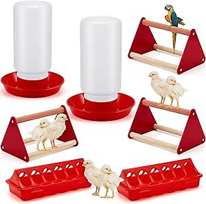Patelai 7 Pcs Chick Feeder and Waterer Kit Feeding Supplies with Mini Perch Chicken Starter Kit for Coop and Brooder for Small Poultry Ducks Quail