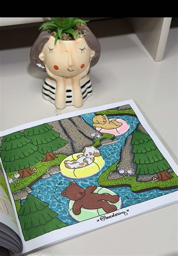 Página Rio lento 🩵🍃 Livro bobbie goods : Isso e aquilo Marcadores : Wenshu #bobbiegoods #coloringbook #coloring #colorindo #livrodecolorir