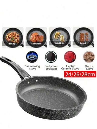 Nonstick Skillet, Deep Frying Pan 24 Cm/26cm/28cm Saute Pan, Stay-Cool Handle, Healthy Stone Cookware Cooking Pan, Induction Compatible | SHEIN