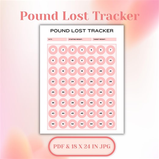 Pound Lost Tracker Printable | Weight Loss Progress Chart | Pink Wellness Tracker | PDF & 18x24 JPG - Etsy