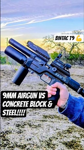 BINTAC T9 9MM SEMI AUTO PCP AIRGUN VS CONCRETE BLOCK & STEEL! WITH 81 GRAIN 9MM PELLETS! 🤯