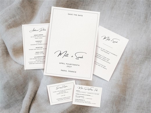 Simple and Classy Wedding Invitations Bundle in Black and White, to Be Edited on Canva. - Etsy