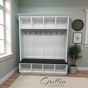 Houston Hall Tree With Bench | Entryway Coat Rack | Mudroom Shoe Storage | Custom Wood Furniture - Etsy