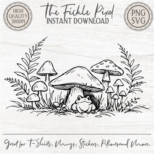 Adorable Frog Mushroom Forest SVG PNG, Whimsical Nature Clipart, Cricut Cut File, Coloring Page Download - Etsy