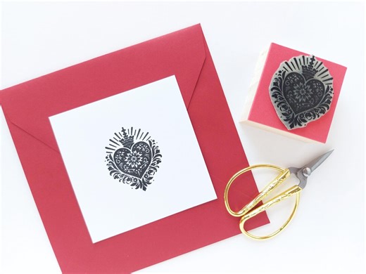 Sacred Heart Rubber Stamp, Floral Heart Stamp, Christian Home Devotion, Catholic Stationery, Spiritual Card Making, Faith Blessed, Sacred - Etsy