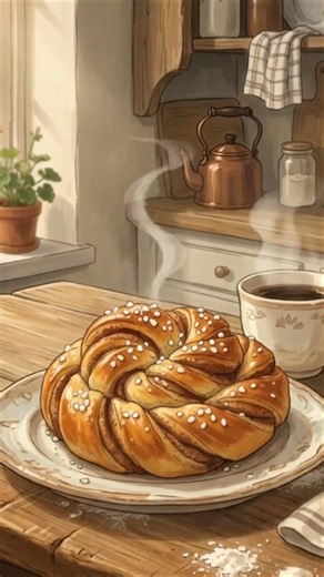 Swedish Cardamom Bun in Ghibli Style 🌿