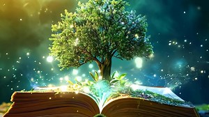 Download An open book with a tree growing out of it for free