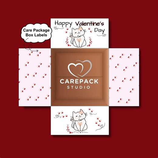 Cute Cat Valentine Care Package College Daughter Printable Label Happy Valentine's Day Care Box Labels Decorative Box Flap for Girl Friend - Etsy