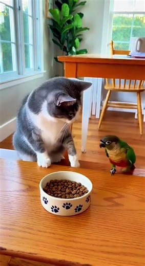 Parrot Steals Cat’s Food… Cat Was NOT Happy 😂🐱🦜 #FunnyAnimals #CatVsParrot