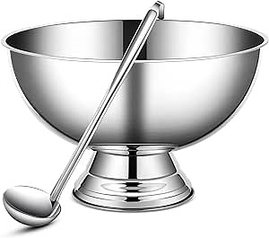 Geetery 3 Gallon 12L Stainless Steel Champagne Bucket Punch Bowl with Ladle Ice Bucket for Parties Metal Wine Bowl with Base Large Size Ice Bowl for Wine Beer Home Bar Parties