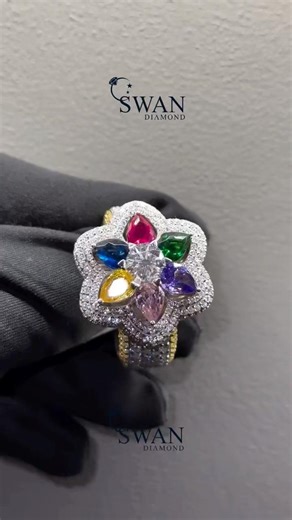 🔥 Hip Hop Iced-Out Ruby Gemstone Ring | Multi-Color Ruby Diamond Ring | Swan Diamond 💎🔥