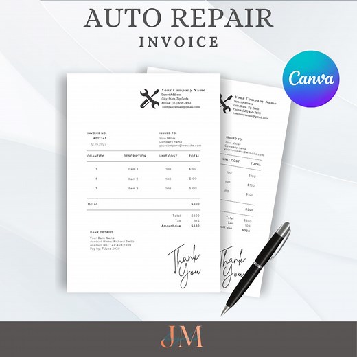 Automotive Service Invoice Template | Body Shop Contract | Body Shop Estimate | Auto Detailing Price List | Canva Templates | Car Repair - Etsy