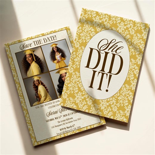 Yellow Graduation Invitation, Floral Editable Grad Party Invite, 2026 She Did It, Save the Date, Senior Photo Card (digital Download, Canva) - Etsy