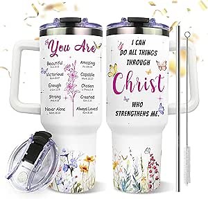 Christian Gifts for Women Faith - Inspirational Religious Birthday Gift for Women - Catholic Spiritual & Confirmation Bible Verses Gifts for Mom Daughter Sister Friends - 40Oz Christian Tumbler