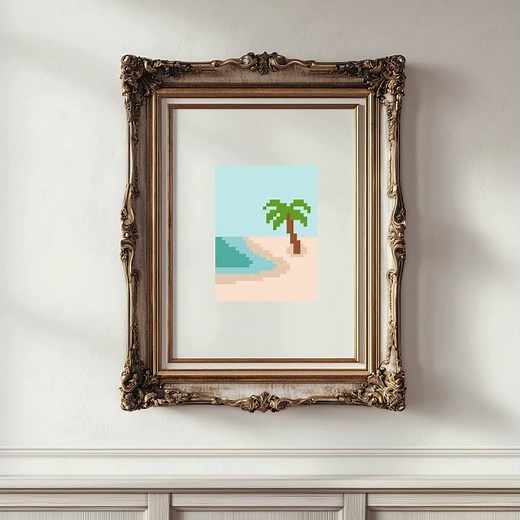 Create a Tiny Tropical Beach Landscape - Cross Stitch Pattern #crossstitchpatterns #crossstitch