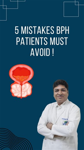 Dr. Kamlesh Talesra | Vascular & Interventional Radiologist on Instagram: "5 common mistakes BPH patients make that can worsen urine problems ⚠️ Small daily habits like: ❌ Drinking too little water ❌ Holding urine for too long ❌ Skipping prescribed medicines ❌ Delaying medical treatment All of these can make prostate symptoms worse. With the right care and timely guidance, symptoms can be well controlled 👍 #BPHPatients #EnlargedProstateProblems #UrineProblemsInMen #ProstateHealthAwareness #Mens