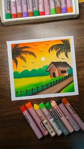🌄Beautiful Sunset Landscape Drawing with Oil Pastels | Easy Step-by-Step Tutorial #sunsetdrawing