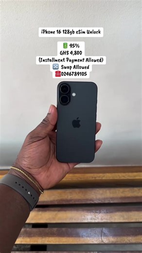 iPhone 16 128gb eSim Unlock 🔋 95% GH$ 4,800 (Installment Payment Allowed) 🔀 Swap Allowed ☎️ 0246789105 #applestoreghana #iphone16 #Iphonestore #ghanatiktok🇬🇭 #ghanaapplestore