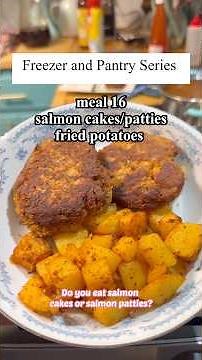 Salmon cakes/patties and fried potatoes