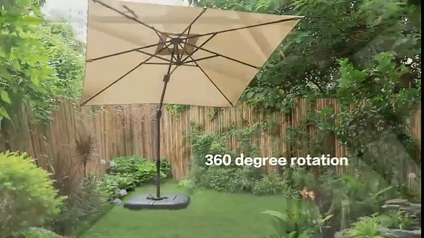 PURPLE LEAF 9 ft. x 11.5 ft. Aluminum UV-Resistant Outdoor Cantilever Offset 360° Rotation Patio Umbrella with Base, Gray PPLXHRC0911GYWB