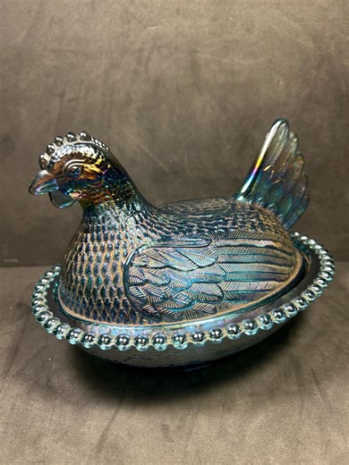 Vintage HON Indiana Glass Company Iridescent Blue Covered Dish Hen on Nest 5.5” T X 7” L X 5.5” W Carnival Candy Dish Excellent Condition - Etsy