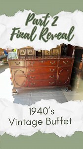 Part 2 and final reveal of this 1940’s vintage buffet. This was a family heirloom that had been well loved. It came with grandparents when they moved to the US. It had failing finish, some deep gouges and some areas with peeling veneer. I definitely wanted to save as much wood as I could and was able to keep the top and three drawers! Although it had taken me over a year to come up with a plan for this one, I’m happy with the design that I chose. Painted in Melange ONE Vagabond BlueTopcoat Gener
