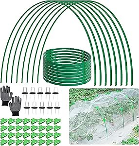 8 PCS Fiberglass Garden Hoops, 6.6 FT Bendable Hoop & 32 Clips for Vegetable Plants Fruits Flowers Crop Greenhouse Row Cover Birds Animals Barrier Protection Net
