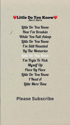 Little Do You Know (lyrics)| Alex&Sierra | English song 2014 | #vidlyrics123