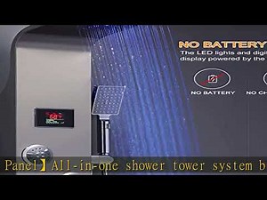 ROVATE 6-in-1 LED Rainfall Waterfall Shower Panel Tower System with 2-Mode Powerful Body Jets, Mult