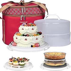 Amazon.com: Tmrioplep 12 Inch Cake carrier Container with Lid and Handles Includes Insulated Bag for Safe Transportation of Buttercream Doesn't Melt Easy for Cakes, Pies and Cupcakes (Red) : Home & Kitchen
