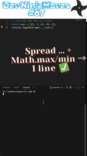⬆️ Find Max & Min in 1 Line | Dev Ninja Moves 67 #shorts #coding #javascripttips