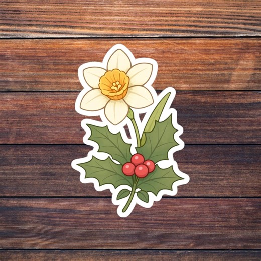 December Birth Flower Dual Sticker, Narcissus Holly Art, Two Flower Botanical Gift - Etsy Australia