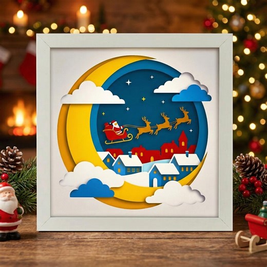 3D Christmas Shadow Box SVG, Santa Sleigh Layered Papercut, Winter Village Cricut File - Etsy