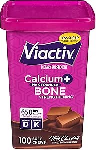 Viactiv Calcium +Vitamin D3 Supplement Soft Chews, Milk Chocolate, 100 Chews - Calcium Dietary Supplement for Bone Health