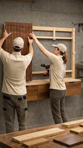 Modern TV Unit Build Raw Wood to Luxury Wall Panel Transformation Satisfying Time Lapse