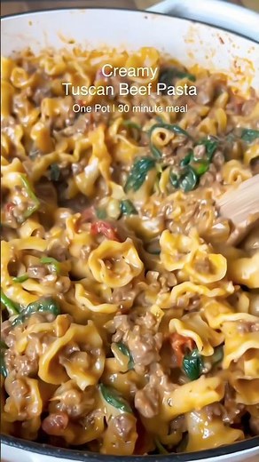 Creamy Tuscan Beef Pasta in 30 Minutes | One-Pot Dinner Recipe 🍝🔥